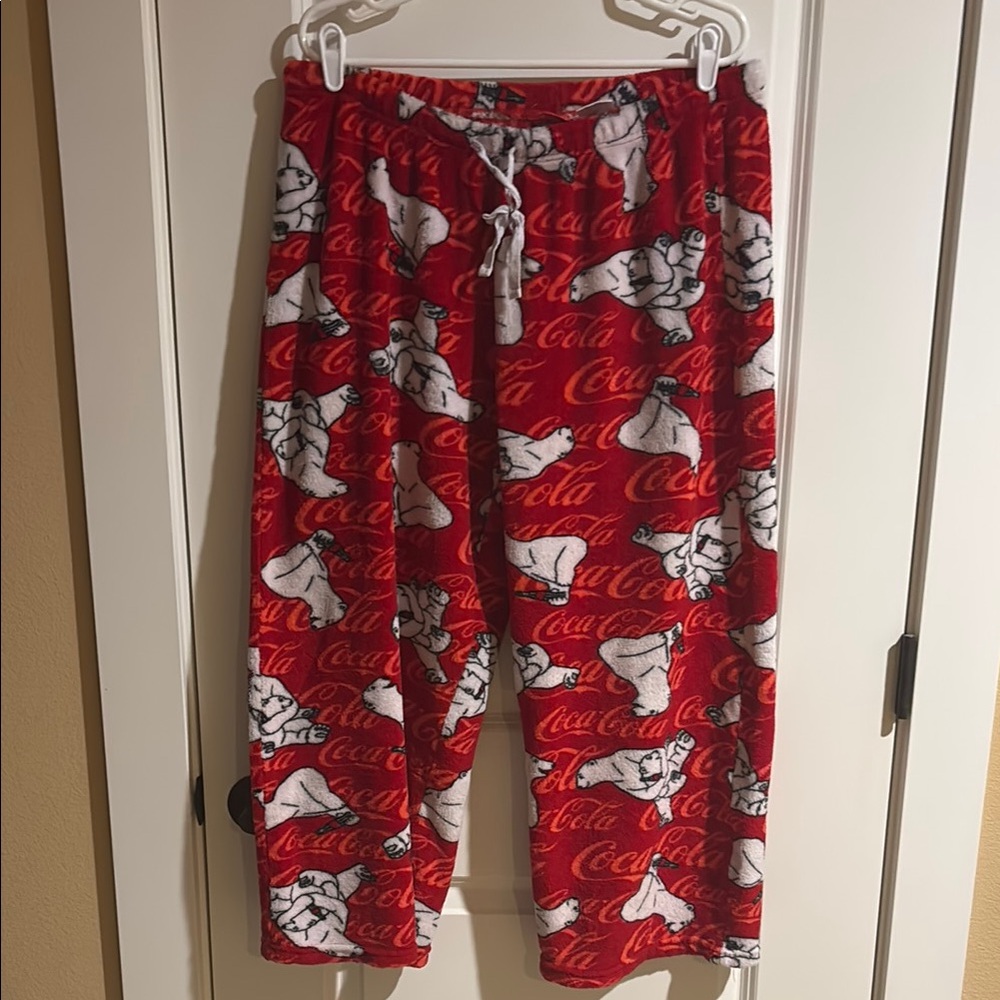 NWOT Coca-Cola Red fluffy pajama Pants with Polar Bear Design